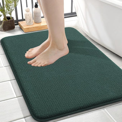 OLANLY Memory Foam Small Bathroom Rugs 24x16, Absorbent Mat, Blackish Green | Soft Quick Dry Bath Rugs, Non-Slip Carpet, Machine Washable Mat for Bathroom Floor, Tub and Shower, Home Decor Accessories