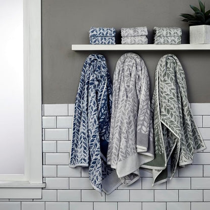 SKL Home Distressed Leaves Bath Towel Set-4pc, 100% Turkish Cotton, Gray | 2 Bath towels, 2 hand towels. 600 GSM weight. Spa-level quality. Soft & absorbent, reversible jacquard.