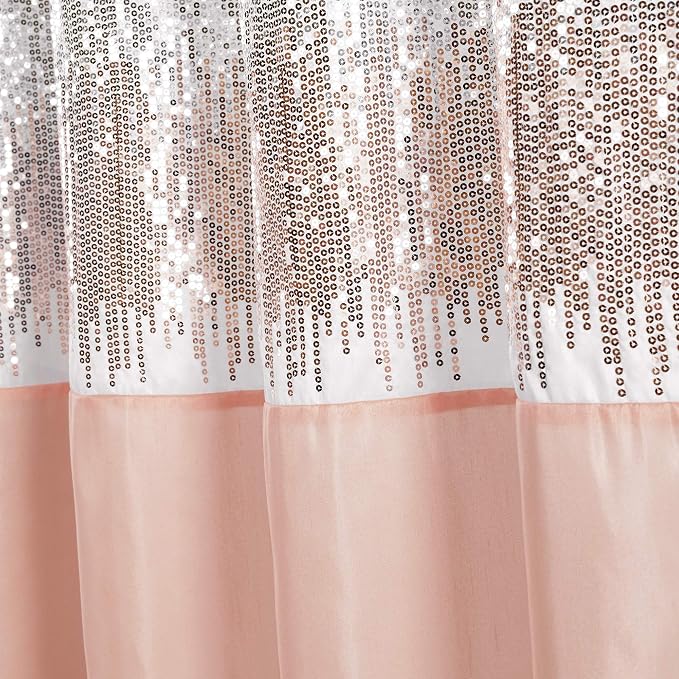 Lush Decor Night Sky Shower Curtain, Single, 72" W x 72" L, White & Blush - Sequin Shower Curtain - Sparkly Color Block Bath Curtain - Modern Glam Bathroom Decor