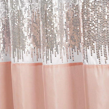 Lush Decor Night Sky Shower Curtain, Single, 72" W x 72" L, White & Blush - Sequin Shower Curtain - Sparkly Color Block Bath Curtain - Modern Glam Bathroom Decor