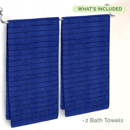 Elegant Comfort 100% Turkish Cotton Corduroy Ribbed Luxury Soft 2 Pack Bath Towels 27 x 54 Inch - Ultra Plush, Absorbent, Quick Dry, Hotel Spa Quality Towels for Bathroom Essentials, Royal Blue