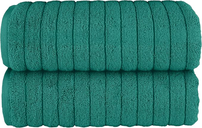 Elegant Comfort 100% Turkish Cotton Corduroy Ribbed Luxury Soft 2 Pack Bath Towels 27 x 54 Inch - Ultra Plush, Absorbent, Quick Dry, Hotel Spa Quality Towels for Bathroom Essentials, Turquoise