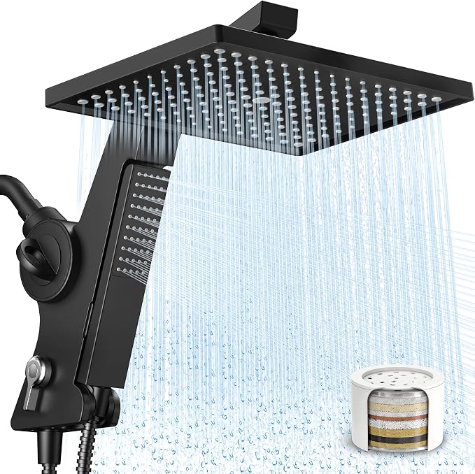 MakeFit Filtered Rain Shower Head with Handheld Combo High Pressure 12'' Rainfall Shower Heads & Hidden Detachable Wand Dual Showerhead Water Softener for Hard Water Easy Filter Replacement