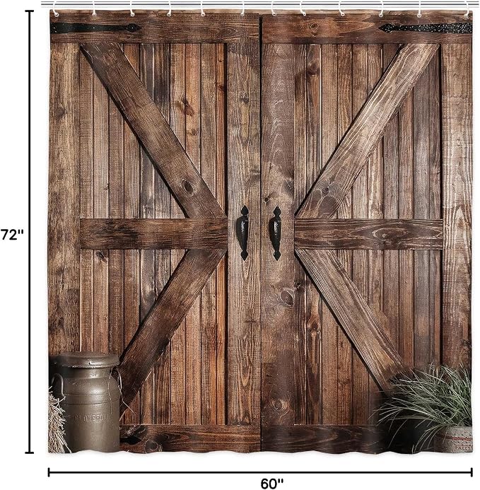 Rustic Barn Door Shower Curtain for Bathroom, Retro Countryside Wood Board Bathroom Decor Curtain Sets,Art Vintage Famhouse Western Bath Curtains RV Shower Curtains with Hooks 60X70IN