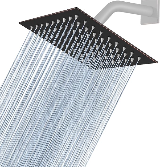 Midanya Square Rain Shower Head,High Pressure,Oil Rubbed Bronze 6 Inch | 360°Swivel,Ceiling or Wall Mount,Waterfall Full Body Coverage,Bathroom Remodel,Stainless Steel Large Rainfall Shower Head