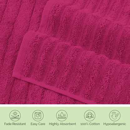 Elegant Comfort Luxury 100% Turkish Cotton Corduroy Ribbed 4 Pack Hand Towel Set 16 x 28 Inch - Absorbent, Super Soft, Quick Dry, Premium Towels for Bathroom, Gym, Spa and Hotel Use, Hot Pink