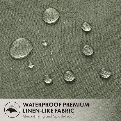ANRODUO Olive Green Scalloped Linen Textured Shower Curtain, W72 x L80 | Boho Farmhouse Shower Curtain with 12 Metal Hooks, Machine Washable Waterproof Heavy Duty Fabric for Bathroom Bathtub