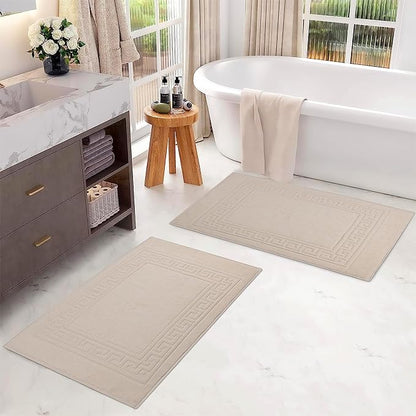 Superior Heavyweight Cotton Bath Mats, Bath Rugs For Bathroom Accessories, Washable Rug For Shower, Bath, Toilet, Modern Decor, No Backing, Luxury Hotel And Spa Quality, Set of 2, 22" x 35", Ivory