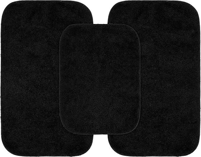 Garland Rug Traditional Nylon Washable Black 3 Bath Rugs (17" X 24", 21" X 34", 21" X 34") - Soft, Absorbent, and Stylish for Your Bathroom