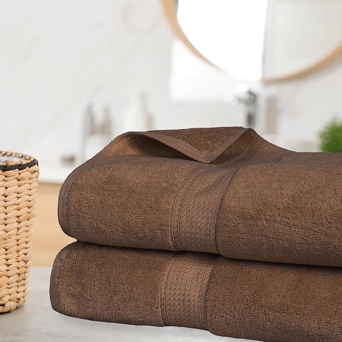 SUPERIOR Egyptian Cotton Pile Plush Bath Sheet, 2 Piece Set, Chocolate | Highly Absorbent, Ultra Soft Luxury 800 GSM Towel Set for Bathroom, Shower, Hotel Essentials Oversize Plush Madeline Towels