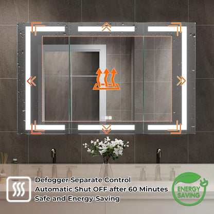 WELLFOR 48" X 30" Bathroom LED Medicine Cabinet with Mirror, Medicine Cabinet with Lights, Bathroom Mirror with Storage, Dimmer, Defogger, Outlets & USB Ports, Lighted Mirror Cabinet