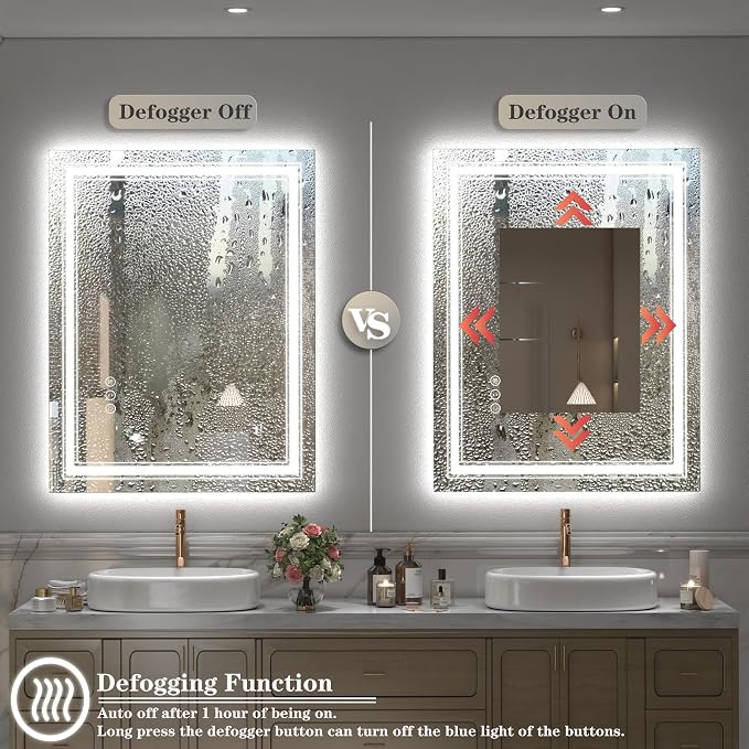 60x28 LED Bathroom Mirror | Dimmable, Backlit and Front Lighted Vanity Mirror, Anti-Fog, Shatterproof, Memory, ETL Listed (Horizontal/Vertical)