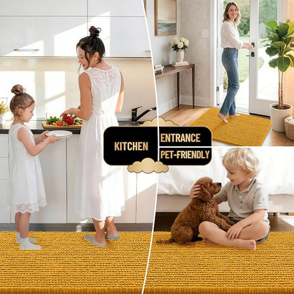OLANLY Thick Chenille Bathroom Runner Rugs Mats 44x24, Golden Yellow | Soft Absorbent Bath Rugs, Rubber Backing, Machine Wash Dry, Bath Mats for Bathroom, Tub and Shower, Home Decor Accessories