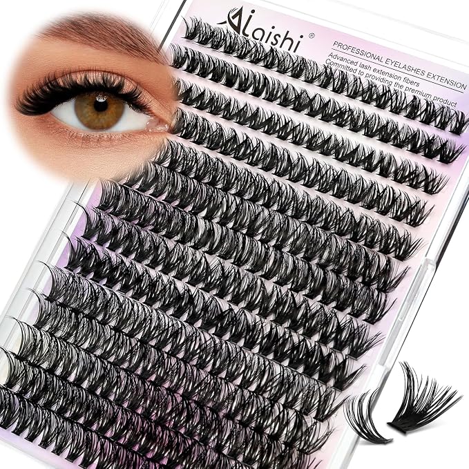 Lash Clusters DIY Cluster Eyelash Extensions 280pcs 9‑16mm 50D Fluffy D Curl Natural Volume Lashes–Waterproof Fake Cat Eye Individual Soft Lash Clusters（16MIX2-1-S）