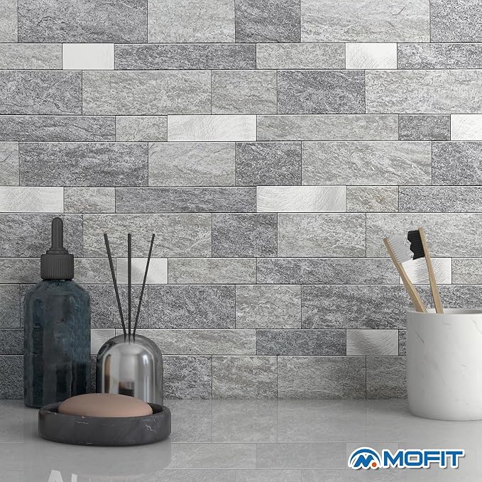 Stone Peel Stick Backsplash Tiles Kitchen Wall Gray Silver 5pcs