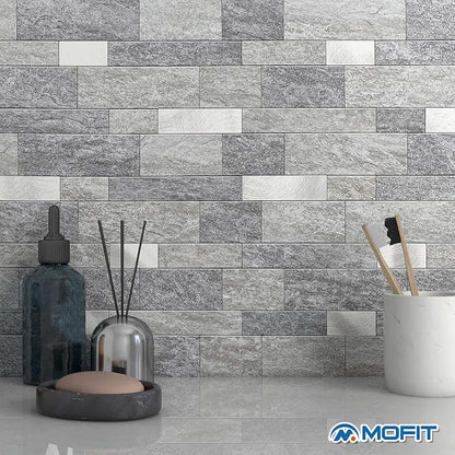 Stone Peel Stick Backsplash Tiles Kitchen Wall Gray Silver 10pcs