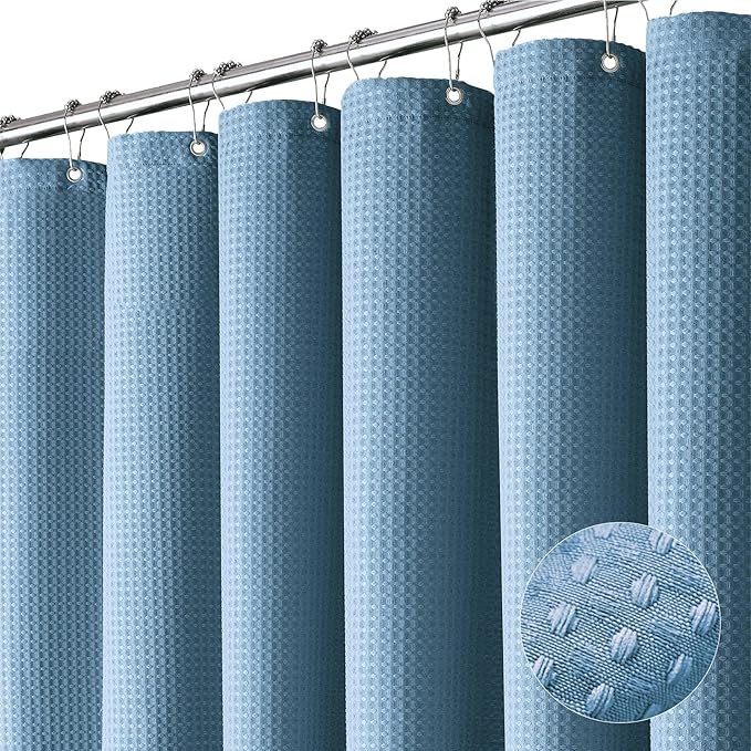 Stall Waffle Shower Curtain 256 GSM Heavy 54"x78" Moonlight Blue | 54 x 78 Inch Long, Thick Cloth, Weighted Hem, Water Repellent, Hotel Luxury Polyester Shower Curtains for Bathroom 10 Hooks