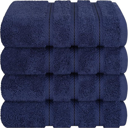 American Soft Linen Luxury Hand Towels for Bathroom, 600 GSM Heawy Weight 16x28 Size 100% Cotton Turkish 4 Piece Hand Face Towel Set, Navy Blue Hand Towels