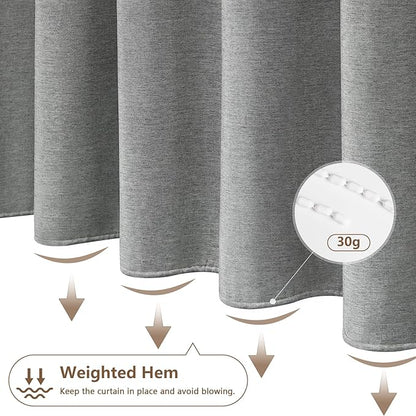 Linen Look Country Rustic Fabric Shower Curtain Grey, Heavy Duty Faux Linen Textured Shower Curtain Water-Resistant, 72 x 72 Inch Natural Gray Hotel Bathroom Shower Curtains Machine Washable