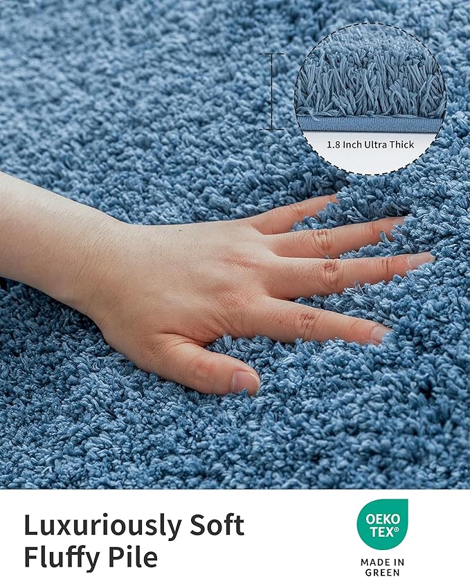 ILANGO Blue Bathroom Rugs 48" × 24" Non Slip & Super Absorbent Extra Thick Soft, Washable Bath Mat for Floor, Microfiber Plush Shaggy Bath Rug with Rubber for Bathtub Shower Room Sink