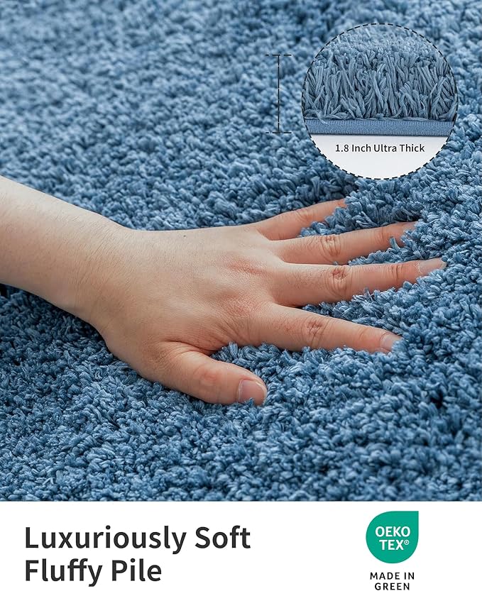ILANGO Blue Bathroom Rugs 32" × 20" Non Slip & Super Absorbent Extra Thick Soft, Washable Bath Mat for Floor, Microfiber Plush Shaggy Bath Rug with Rubber for Bathtub Shower Room Sink