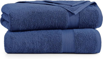 LANE LINEN Bath Sheet Set 100% Cotton 2 Pack Oversized Soft - Navy | Oversized Bath Towels - Coordinated Colors, Everyday Durability, OEKO-TEX Certified, Ring-Spun Durability, Generously Sized