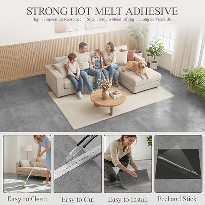 DEXDE Peel and Stick Floor Tile Dark Gray Waterproof Marble, 2FTx2FT 20 PC | Waterproof Self-adhesive Vinyl Tiles 80 Sq.Ft (20 Large 24x24 Pack), Vinyl Flooring for Bathroom Kitchen DIY Upgrades