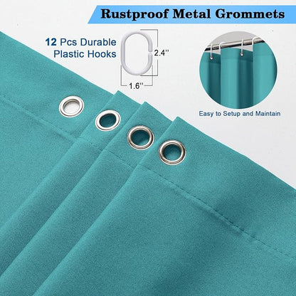OVZME Zora Solid Turquoise Shower Curtain for Bathroom, Fabric Shower Curtain- Soft Cloth & Hotel Spa Quality, Water Repellent, Machine Washable Shower Curtain Set with 12 Hooks, Grommet Top, 72Wx72L