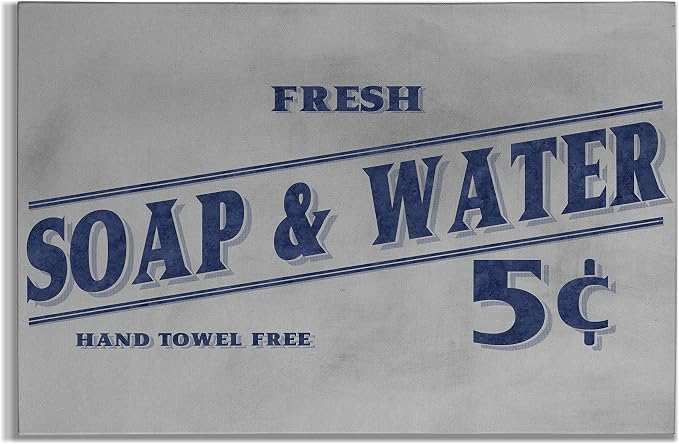 Renditions Gallery Fresh Soap & Water Sign Blue Text Bathroom Décor Gallery Wrapped Canvas Wall Art, 24x36,