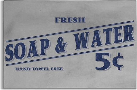 Renditions Gallery Fresh Soap & Water Sign Blue Text Bathroom Décor Gallery Wrapped Canvas Wall Art, 12x18,