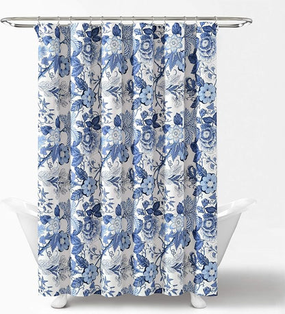 Lush Decor Sydney Floral Shower Curtain, 72" W x 72" L, Navy & White - Fabric Shower Curtains - Cottage Core Decor - Colorful Floral Print - Cute Bathroom Curtain
