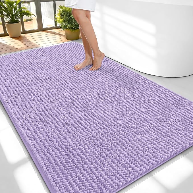OLANLY Thick Chenille Large Bathroom Rugs Mats 59x35, Lavender | Soft Absorbent Bath Rugs, Rubber Backing, Machine Wash Dry, Bath Mats for Bathroom, Tub and Shower, Home Decor Accessories