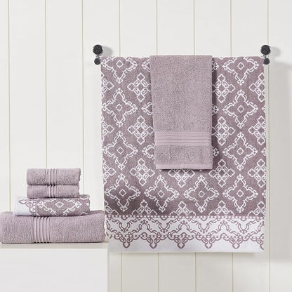 Modern Threads Charlize 6-Piece 100% Cotton Towel Set–Reversible Yarn Dyed Jacquard & Solid – Includes 2 Bath Towels, 2 Hand Towels, 2 Washcloths – Absorbent, Quick Dry, Soft & Durable – Orchid