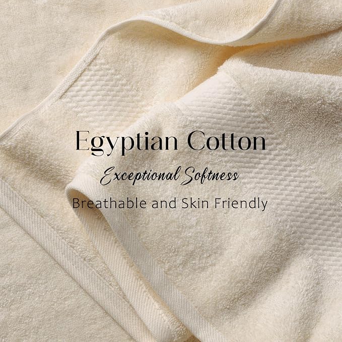 SUPERIOR Egyptian Cotton Ultra Plush & Absorbent, 3 Piece Set, Cream | Quick Dry, Soft Luxury Towel Set, Bath Essentials, Guest Bath, Spa, 1 Bath, 1 Hand, 1 Face Towels, Madeline Towels