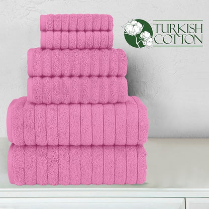 Elegant Comfort 100% Turkish Cotton Corduroy Ribbed Luxury Bath Towels 6-Piece Set, Premium Feel - Quick Dry, Highly Absorbent, Contains 2 Bath Towels, 2 Hand Towels, and 2 Washcloths, Light Pink