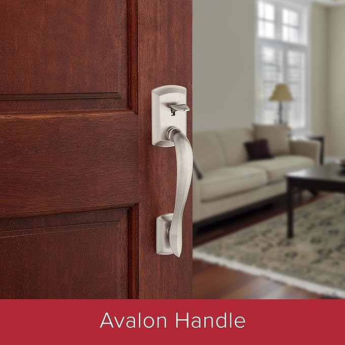 Kwikset Avalon Front Door Handle No Lock, Entry Handleset Exterior with Interior Reversible Handed Lever, Non-Locking, Satin Nickel, Deadbolt Not Included, with Microban Protection
