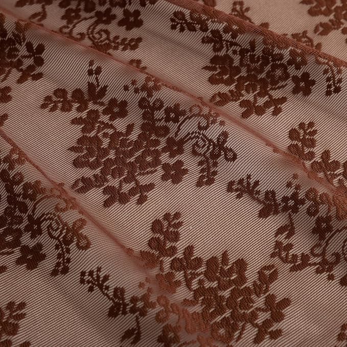 TUDECO Extra Long Brown Lace Shower Curtain for Bathroom, 72W x 84L Inch | Dark Chocolate Brown, Cottagecore Floral, Attached Valance, Autumn Cozy Decor, Scalloped Edges, Reinforced Holes