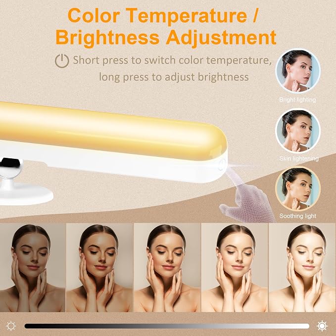 Benreom 2 Pack Rechargeable Vanity Lights for Mirror, LED Stick On Light | Adjustable LED Mirror Lights with Color, Brightness and Angle Control for Makeup Mirrors, Bathroom Vanity and Daily Beauty