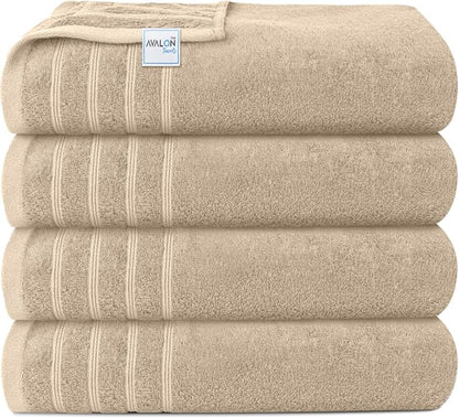 Avalon Towels Bath Towels Set of 4, Size 30 x 60 Inches - 60% Cotton, 40% Viscose Made from Bamboo, Soft and Absorbent, Thin and Quick Drying, Lightweight, Perfect for Daily Use