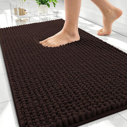 OLANLY Thick Chenille Bathroom Rugs 30x20, Soft Absorbent Bath Mat, Brown | Bath Rugs, Rubber Backing, Machine Wash Dry, Bath Mats for Bathroom Floor, Tub and Shower, Home Decor Accessories