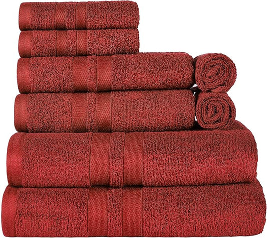 Superior Ultra-Soft 8-Piece Cotton Towel Set, Includes 2 Bath Towels, 2 Hand Towels, and 4 Washcloths, Daily Use Towels for Home, Bathroom, Guest Bath Room, Essential Quick Dry - Maroon