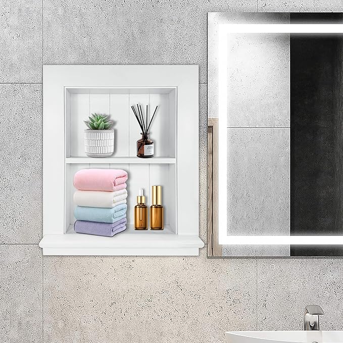 Royxen Recessed Medicine Cabinet 13.8 x 17.8 Inch, Medicine Cabinets, Large Medicine Cabinet, 2-Tier Bathroom Cabinets Wall Mount for Home Storage, White
