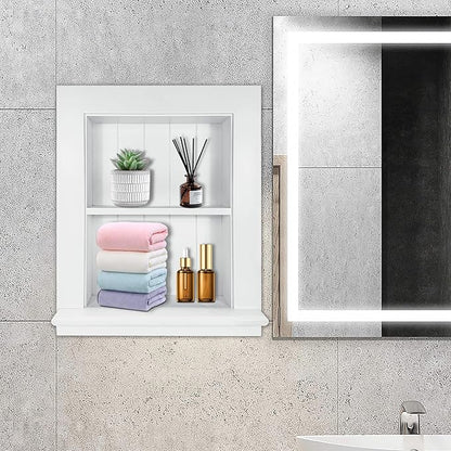 Royxen Recessed Medicine Cabinet 13.8 x 17.8 Inch, Medicine Cabinets, Large Medicine Cabinet, 2-Tier Bathroom Cabinets Wall Mount for Home Storage, White