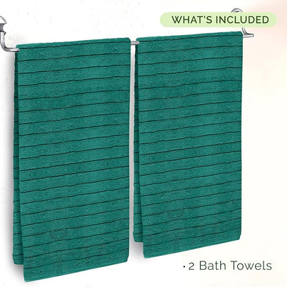Elegant Comfort 100% Turkish Cotton Corduroy Ribbed Luxury Soft 2 Pack Bath Towels 27 x 54 Inch - Ultra Plush, Absorbent, Quick Dry, Hotel Spa Quality Towels for Bathroom Essentials, Turquoise