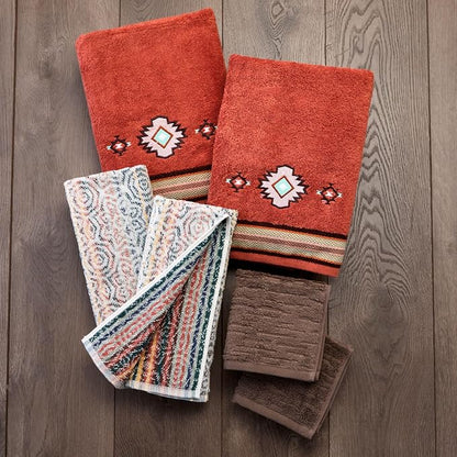 SKL Home Southwest Sunset/Rhapsody Bath Towel Set-6pc, 100% Cotton, Rust | 2 Embroidered bath towels, 2 reversible hand towels, 2 jacquard washcloths. Great for Airbnb/vacation homes/Southwest décor.