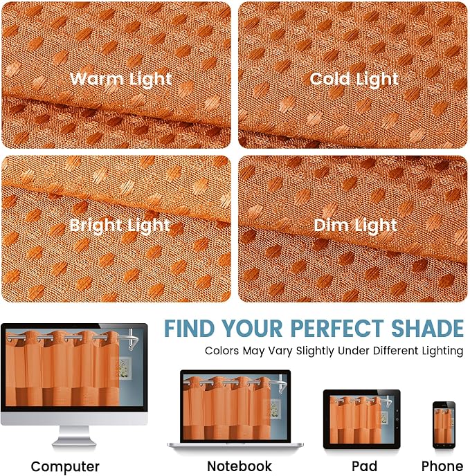 EUTXL Heavyweight Burnt Orange No Hook Shower Curtain with Snap in Liner,256GSM Waffle Weave Shower Curtains for Bathroom,71W x 74H