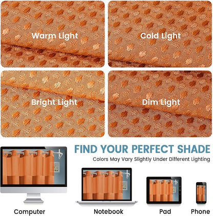 EUTXL Heavyweight Burnt Orange No Hook Shower Curtain with Snap in Liner,256GSM Waffle Weave Shower Curtains for Bathroom,71W x 74H