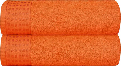 GLAMBURG 100% Cotton 2 Pack Oversized Bath Towel Set 28x55 Inches, Ultra Soft Highly Absorbant Compact Quickdry & Lightweight Large Bath Towels, Ideal for Gym Travel Camp Pool - Orange