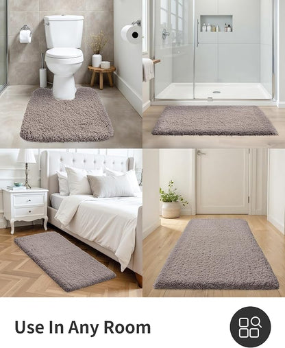 ILANGO Camel Bathroom Rugs 48" × 24" Non Slip & Super Absorbent Extra Thick Soft, Washable Bath Mat for Floor, Microfiber Plush Shaggy Bath Rug with Tub for Bathtub Shower Room Sink