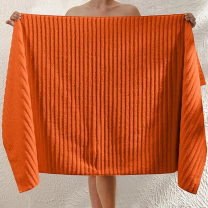 Elegant Comfort 100% Turkish Cotton Corduroy Ribbed Luxury Jumbo Bath Towel Ultra Soft - 35 x 70 Inch - Luxury Spa Premium Hotel Quality Highly Absorbent and Quick Dry Large Bath Towel, Orange